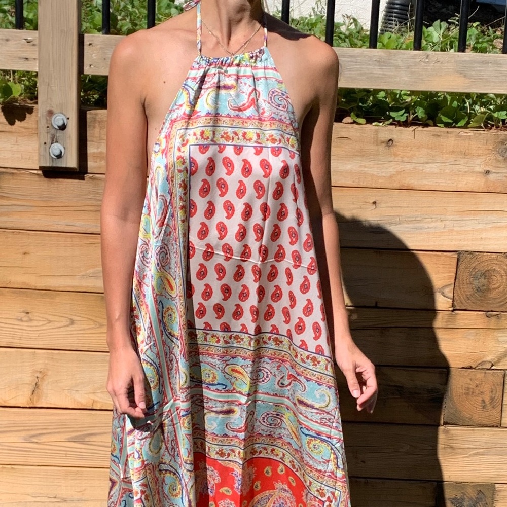Boho maxi low back halter dress